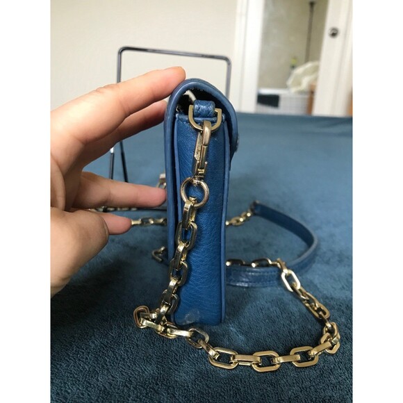 Tory Burch Blue Leather Robinson Chain Crossbody Bag wallet on chain - Picture 2 of 11